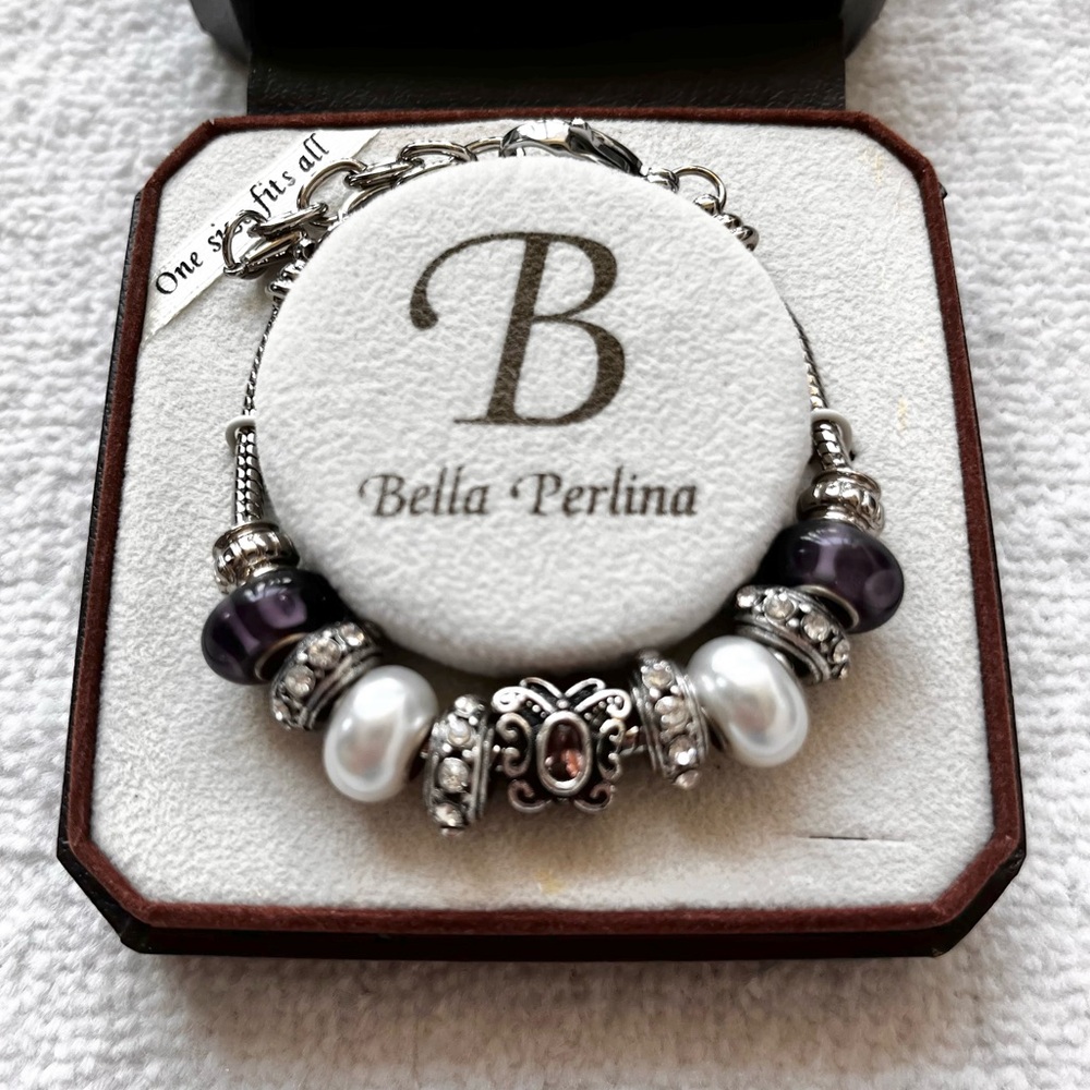 BNIB BELLA PERLINA - #1 PURPLE STERLING SILVER BEAD BRACELET